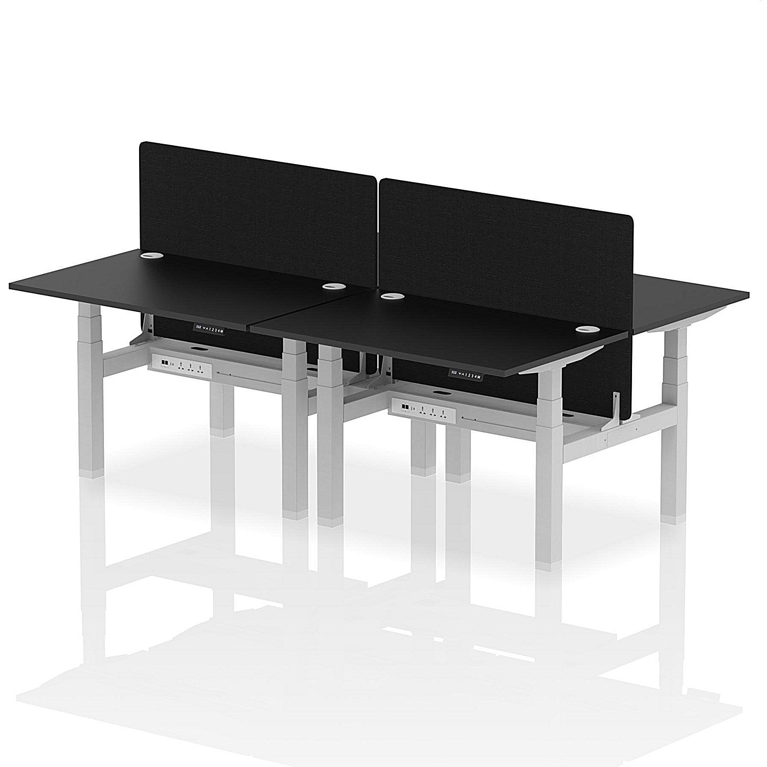 Air 4 Person Sit-Standing Bench Desk with Black Straight Screen, Back to Back, 4 x 1200mm (800mm Deep), Silver Frame, Black Easy2Order : HA02859