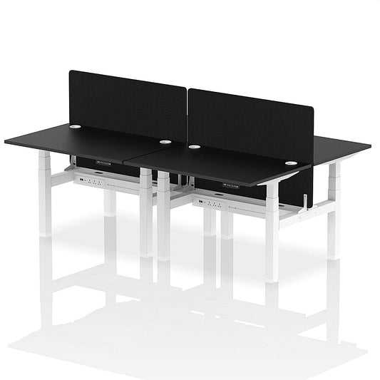 Air 4 Person Sit-Standing Bench Desk with Black Straight Screen, Back to Back, 4 x 1200mm (800mm Deep), White Frame, Black Easy2Order : HA02861