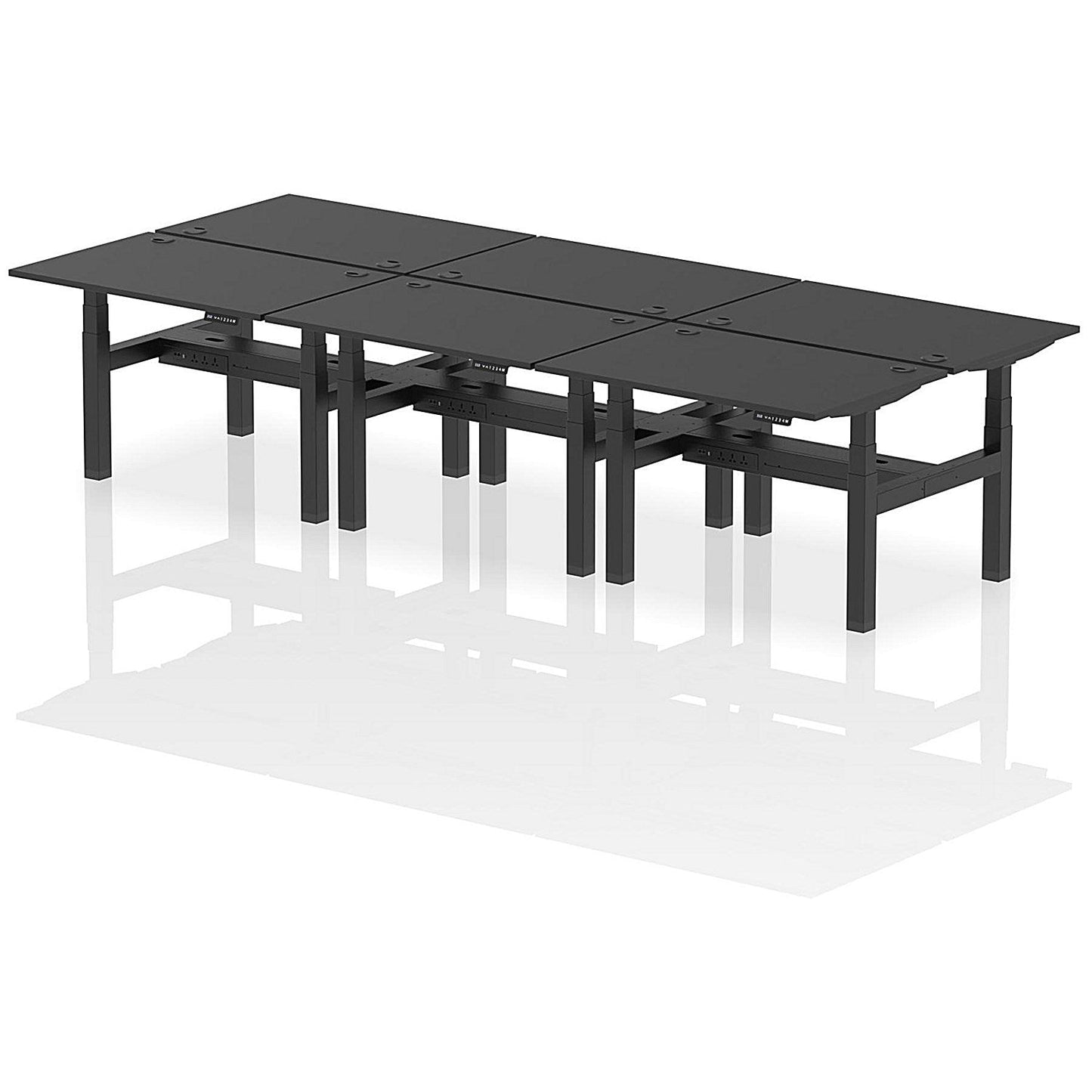 Air 6 Person Sit-Standing Bench Desk, Back to Back, 6 x 1200mm (800mm Deep), Black Frame, Black Easy2Order : HA02868