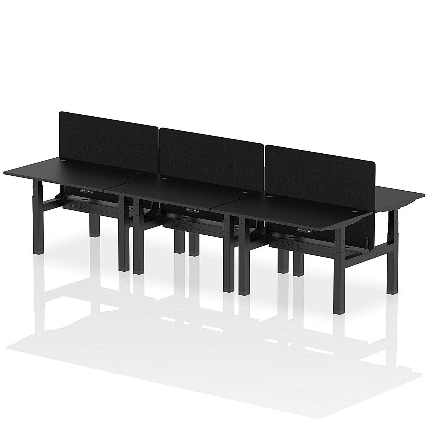 Air 6 Person Sit-Standing Bench Desk with Black Straight Screen, Back to Back, 6 x 1200mm (800mm Deep), Black Frame, Black Easy2Order : HA02869