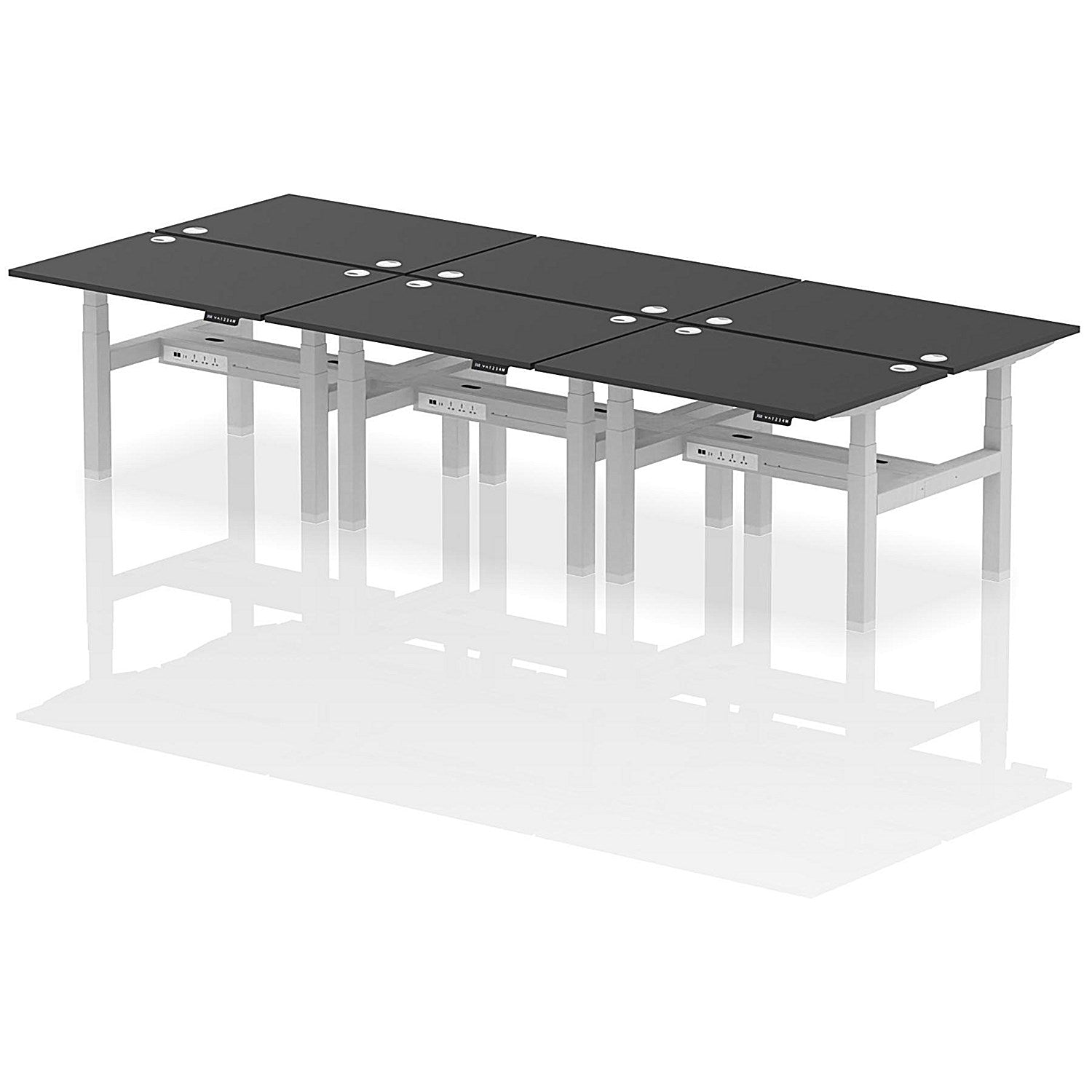 Air 6 Person Sit-Standing Bench Desk, Back to Back, 6 x 1200mm (800mm Deep), Silver Frame, Black Easy2Order : HA02870