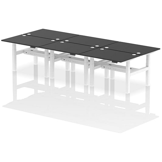Air 6 Person Sit-Standing Bench Desk, Back to Back, 6 x 1200mm (800mm Deep), White Frame, Black Easy2Order : HA02872