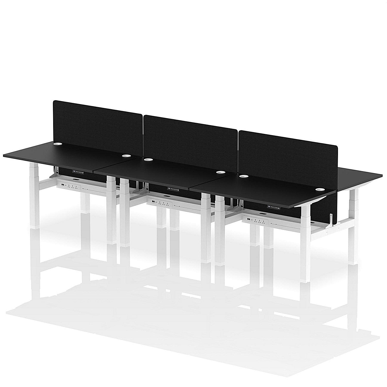 Air 6 Person Sit-Standing Bench Desk with Black Straight Screen, Back to Back, 6 x 1200mm (800mm Deep), White Frame, Black Easy2Order : HA02873