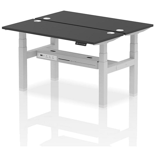 Air 2 Person Sit-Standing Bench Desk, Back to Back, 2 x 1400mm (600mm Deep), Silver Frame, Black Easy2Order : HA02882