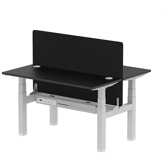 Air 2 Person Sit-Standing Bench Desk with Black Straight Screen, Back to Back, 2 x 1400mm (600mm Deep), Silver Frame, Black Easy2Order : HA02883