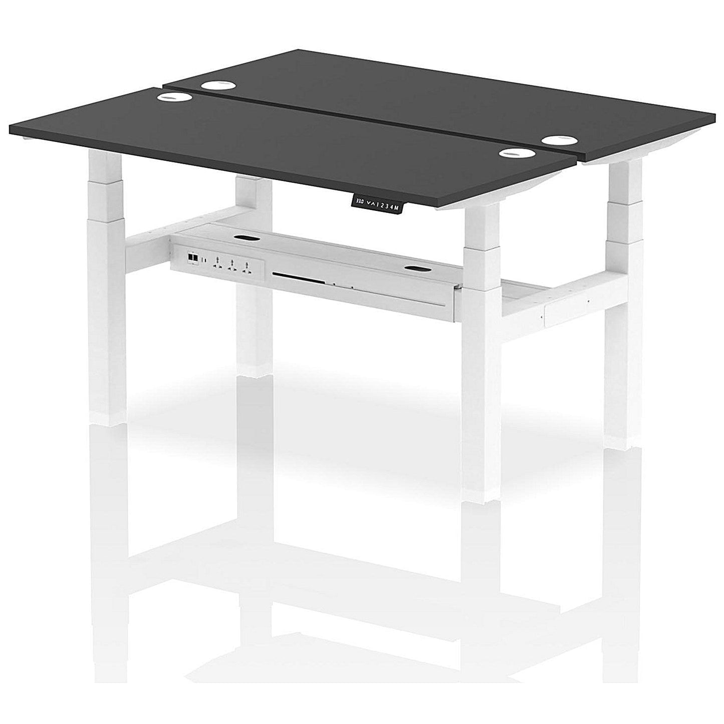Air 2 Person Sit-Standing Bench Desk, Back to Back, 2 x 1400mm (600mm Deep), White Frame, Black Easy2Order : HA02884