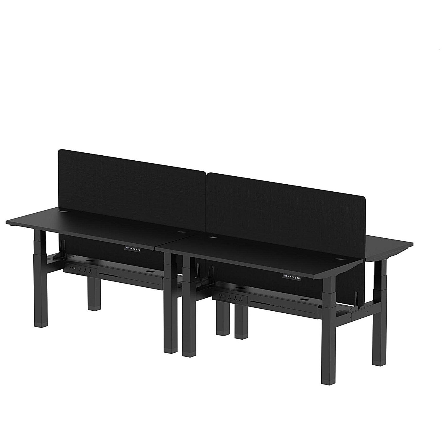 Air 4 Person Sit-Standing Bench Desk with Black Straight Screen, Back to Back, 4 x 1400mm (600mm Deep), Black Frame, Black Easy2Order : HA02887