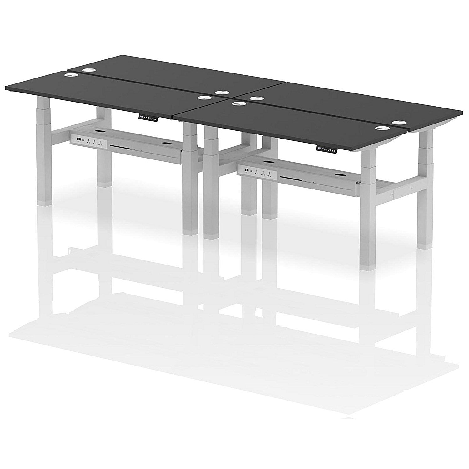 Air 4 Person Sit-Standing Bench Desk, Back to Back, 4 x 1400mm (600mm Deep), Silver Frame, Black Easy2Order : HA02888