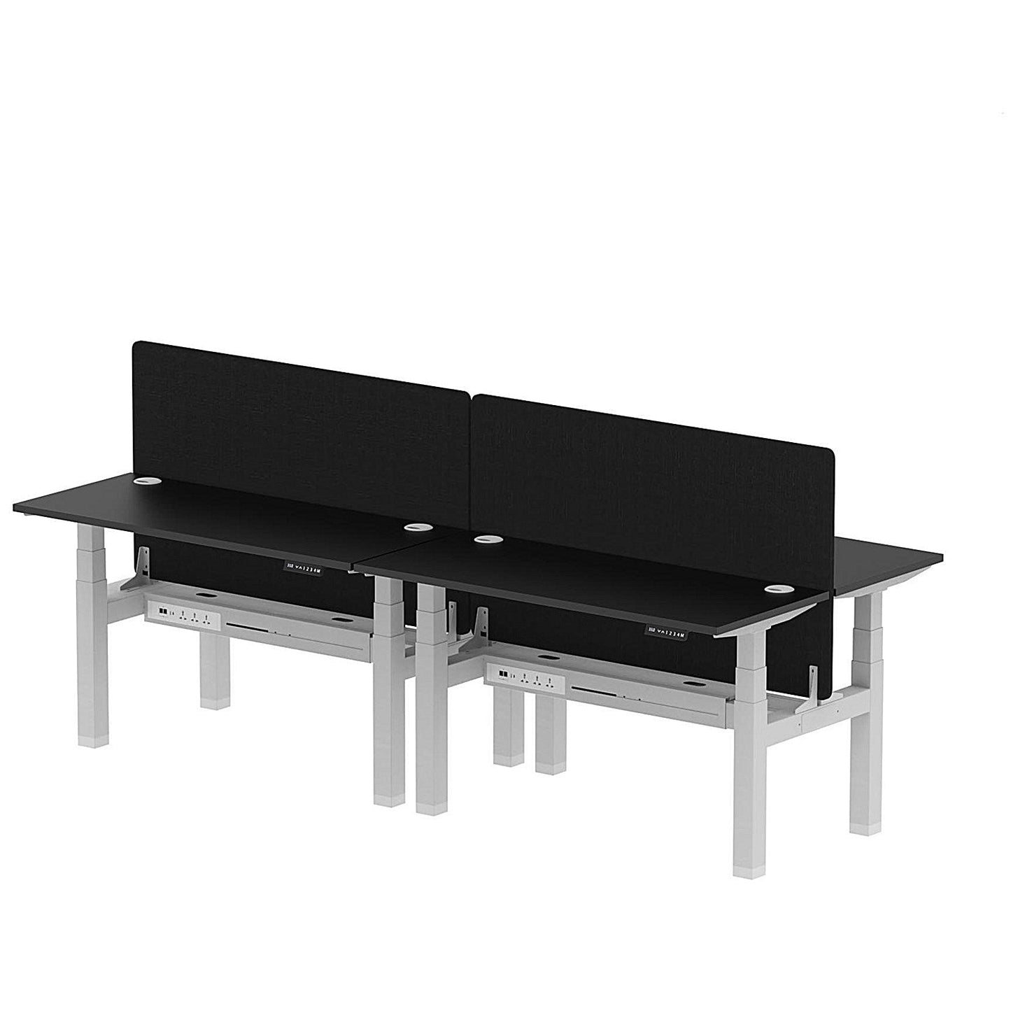 Air 4 Person Sit-Standing Bench Desk with Black Straight Screen, Back to Back, 4 x 1400mm (600mm Deep), Silver Frame, Black Easy2Order : HA02889