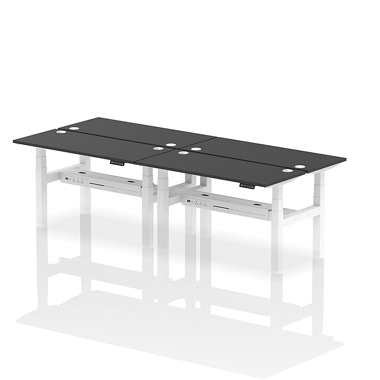 Air 4 Person Sit-Standing Bench Desk, Back to Back, 4 x 1400mm (600mm Deep), White Frame, Black Easy2Order : HA02890