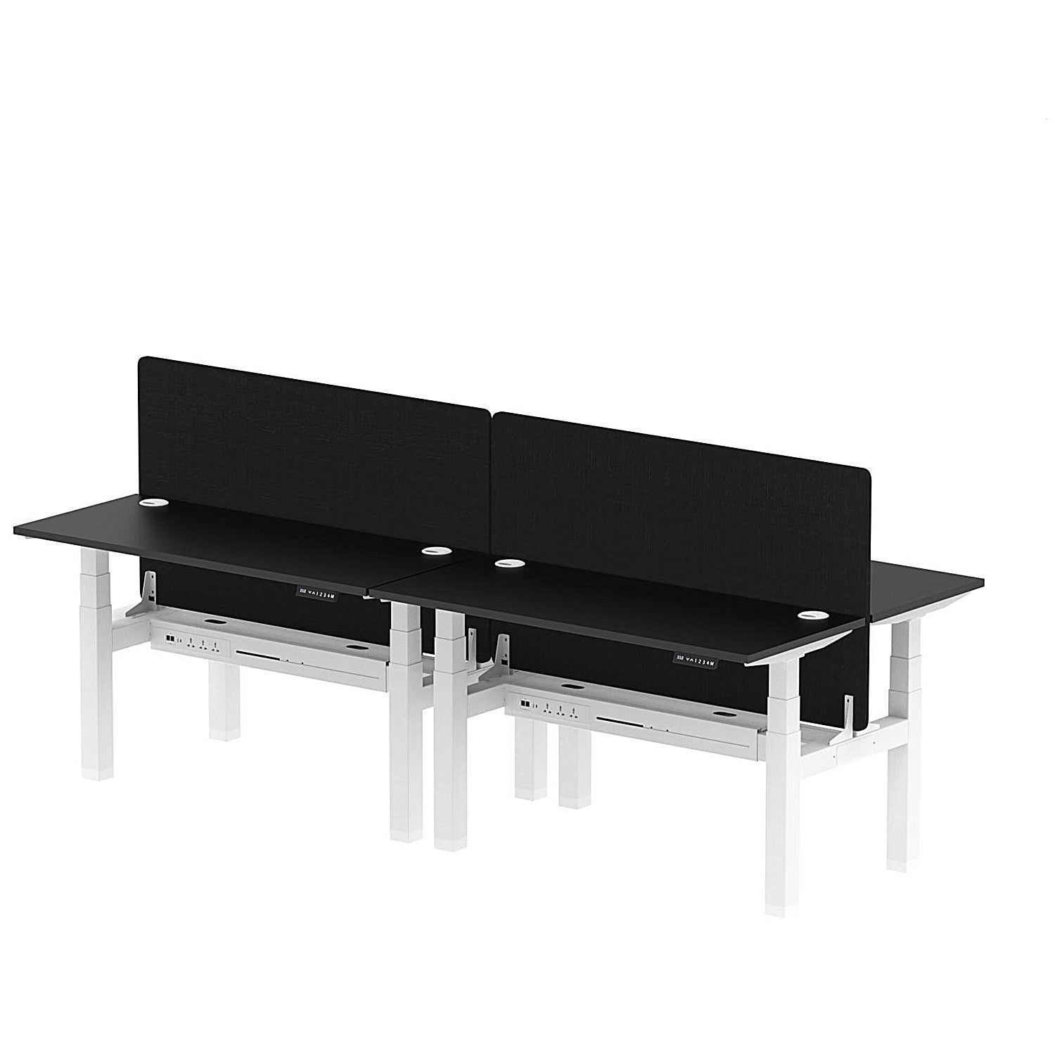 Air 4 Person Sit-Standing Bench Desk with Black Straight Screen, Back to Back, 4 x 1400mm (600mm Deep), White Frame, Black Easy2Order : HA02891