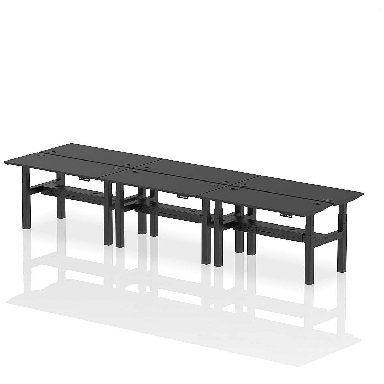 Air 6 Person Sit-Standing Bench Desk, Back to Back, 6 x 1400mm (600mm Deep), Black Frame, Black Easy2Order : HA02892