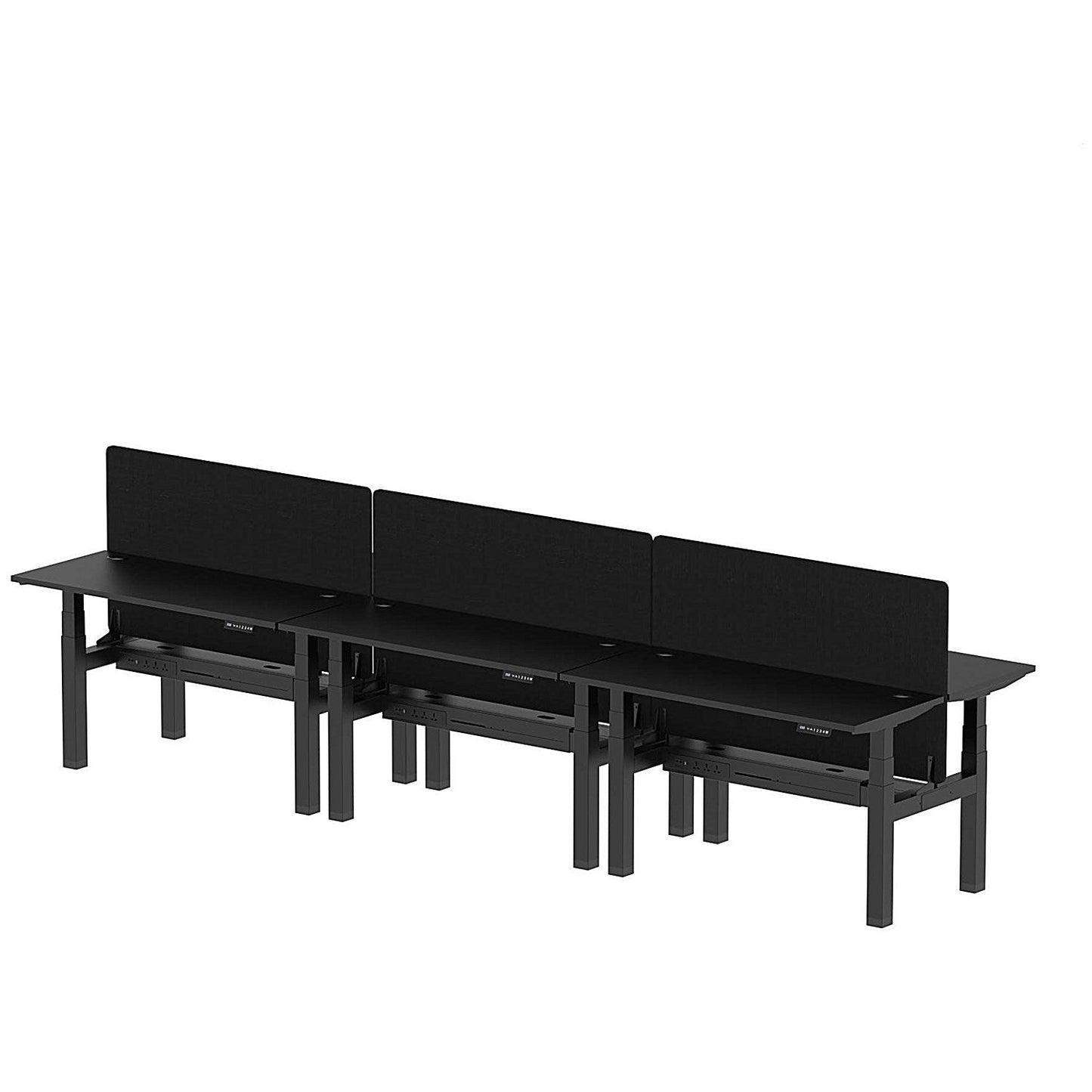 Air 6 Person Sit-Standing Bench Desk with Black Straight Screen, Back to Back, 6 x 1400mm (600mm Deep), Black Frame, Black Easy2Order : HA02893