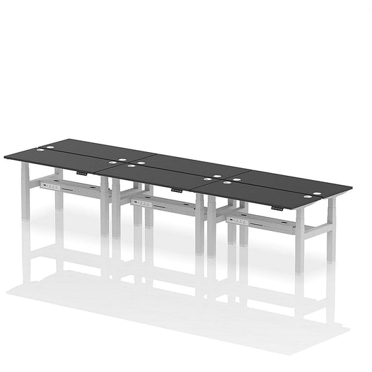 Air 6 Person Sit-Standing Bench Desk, Back to Back, 6 x 1400mm (600mm Deep), Silver Frame, Black Easy2Order : HA02894