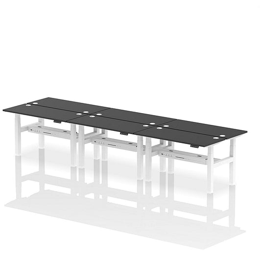 Air 6 Person Sit-Standing Bench Desk, Back to Back, 6 x 1400mm (600mm Deep), White Frame, Black Easy2Order : HA02896