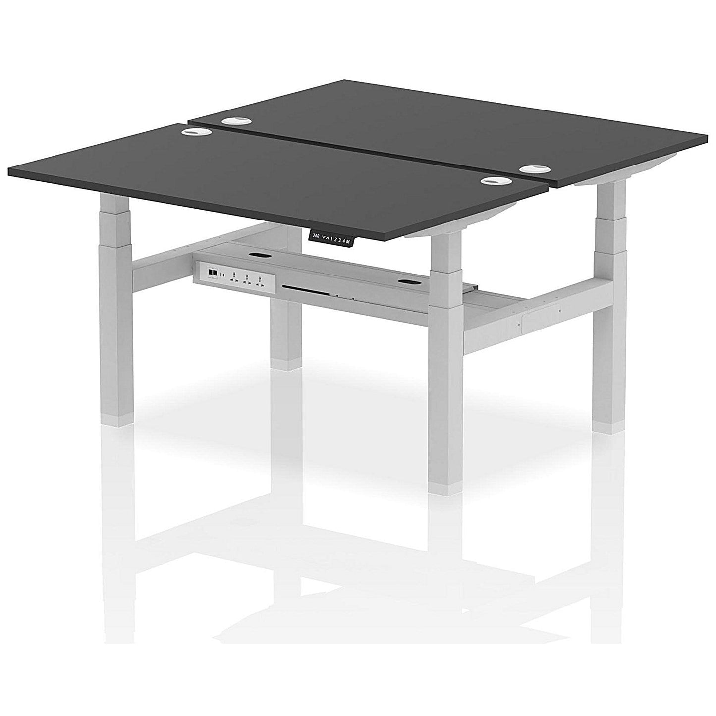 Air 2 Person Sit-Standing Bench Desk, Back to Back, 2 x 1400mm (800mm Deep), Silver Frame, Black Easy2Order : HA02900