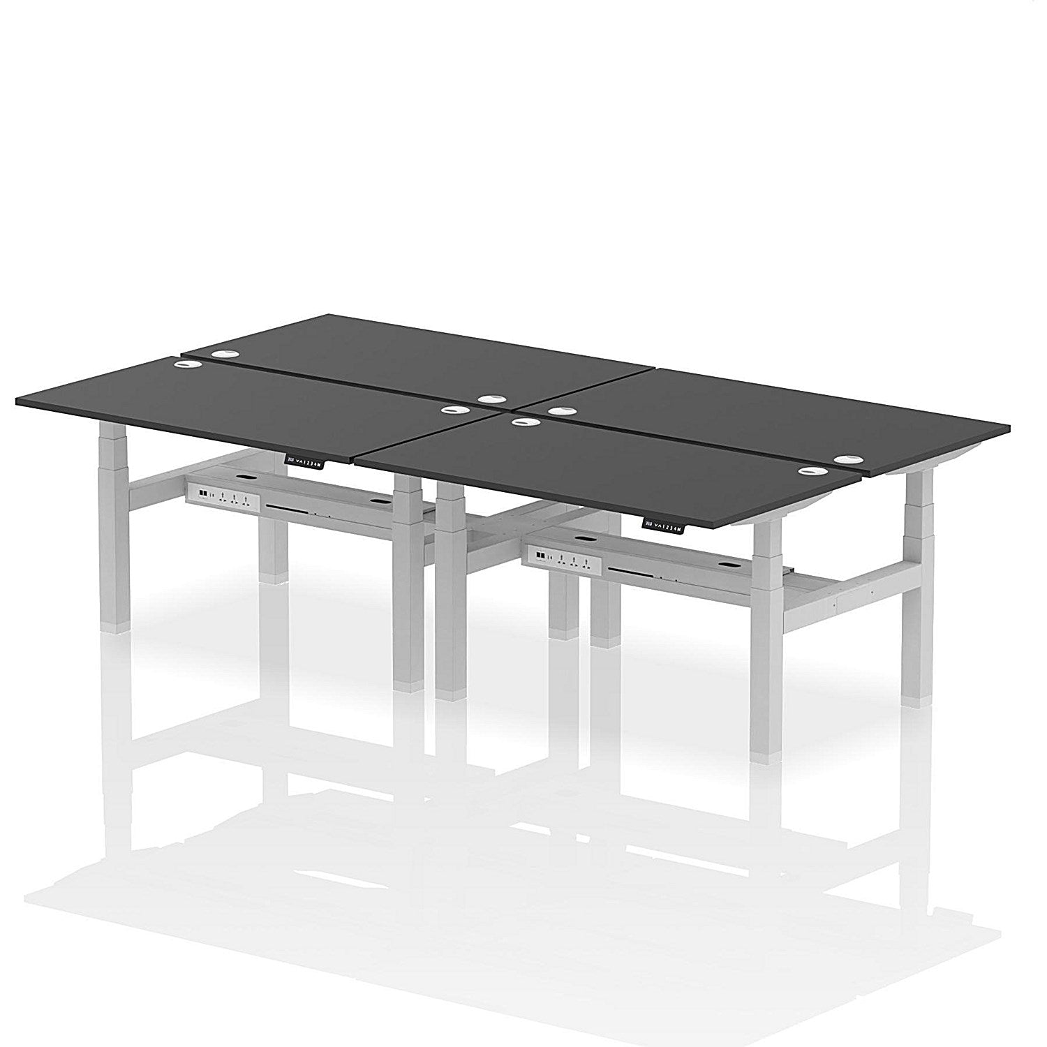 Air 4 Person Sit-Standing Bench Desk, Back to Back, 4 x 1400mm (800mm Deep), Silver Frame, Black Easy2Order : HA02912