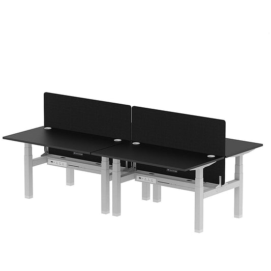 Air 4 Person Sit-Standing Bench Desk with Black Straight Screen, Back to Back, 4 x 1400mm (800mm Deep), Silver Frame, Black Easy2Order : HA02913