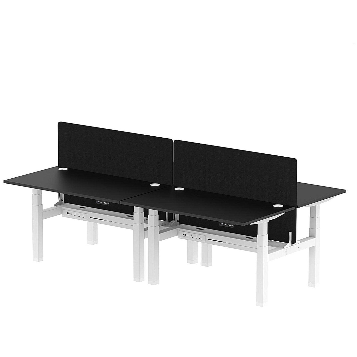 Air 4 Person Sit-Standing Bench Desk with Black Straight Screen, Back to Back, 4 x 1400mm (800mm Deep), White Frame, Black Easy2Order : HA02915