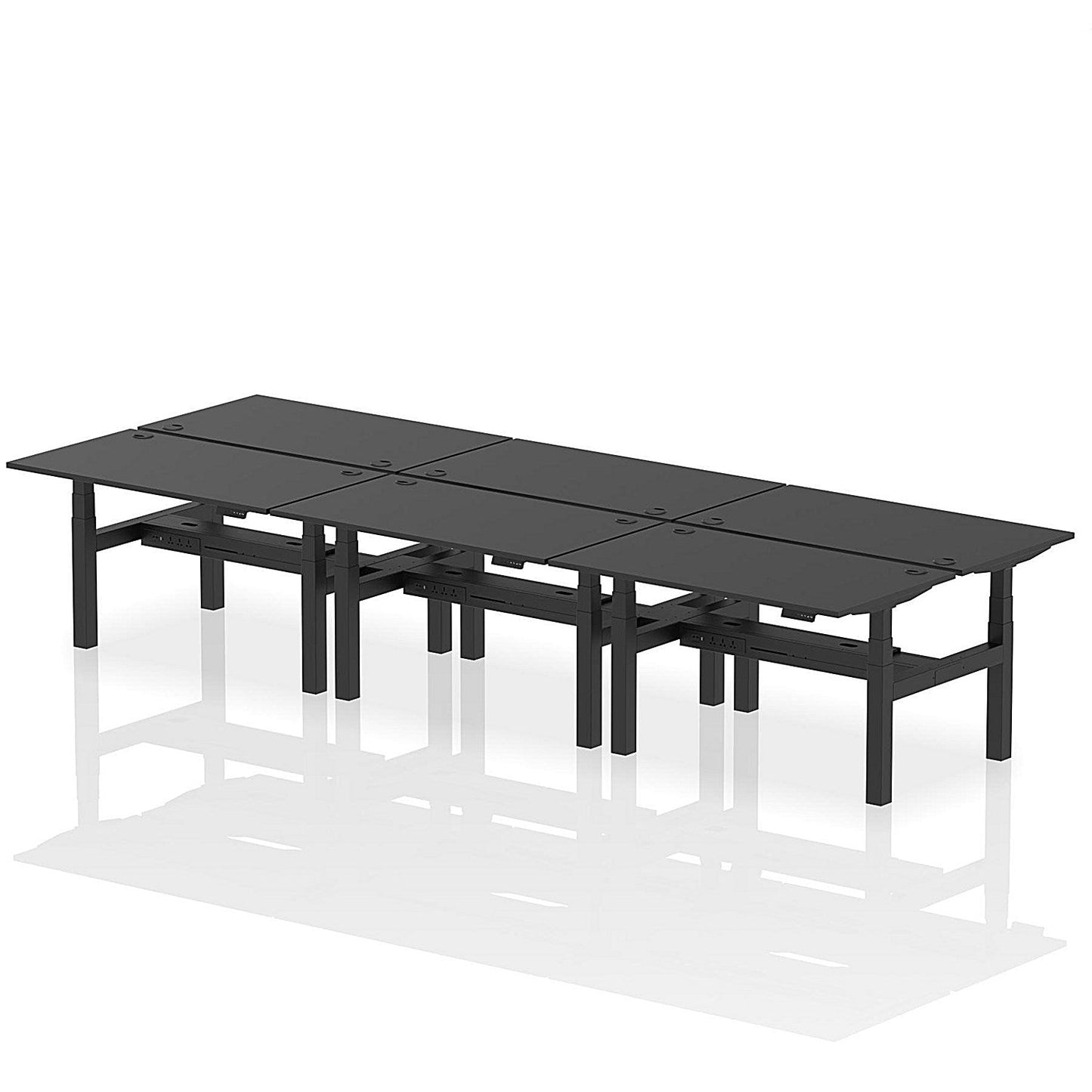 Air 6 Person Sit-Standing Bench Desk, Back to Back, 6 x 1400mm (800mm Deep), Black Frame, Black Easy2Order : HA02922