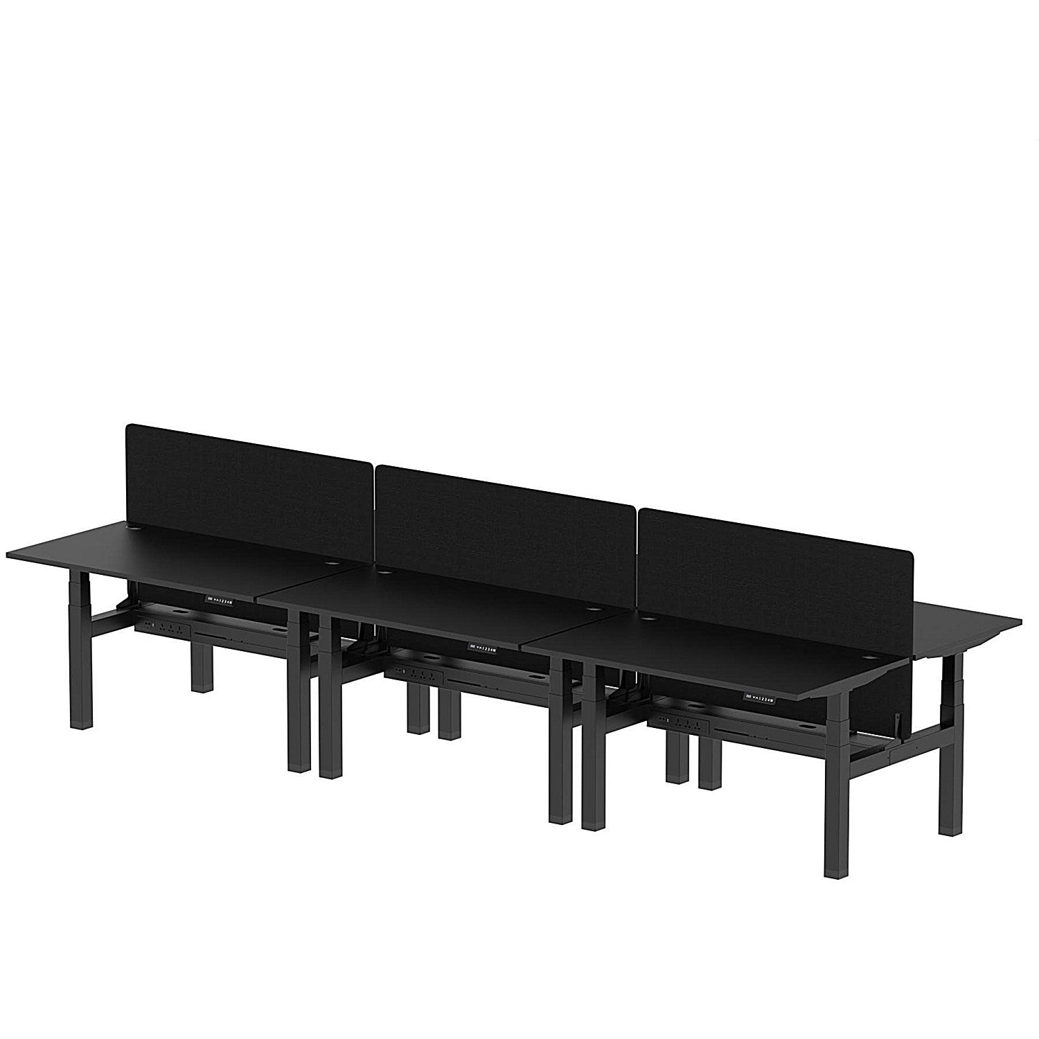 Air 6 Person Sit-Standing Bench Desk with Black Straight Screen, Back to Back, 6 x 1400mm (800mm Deep), Black Frame, Black Easy2Order : HA02923