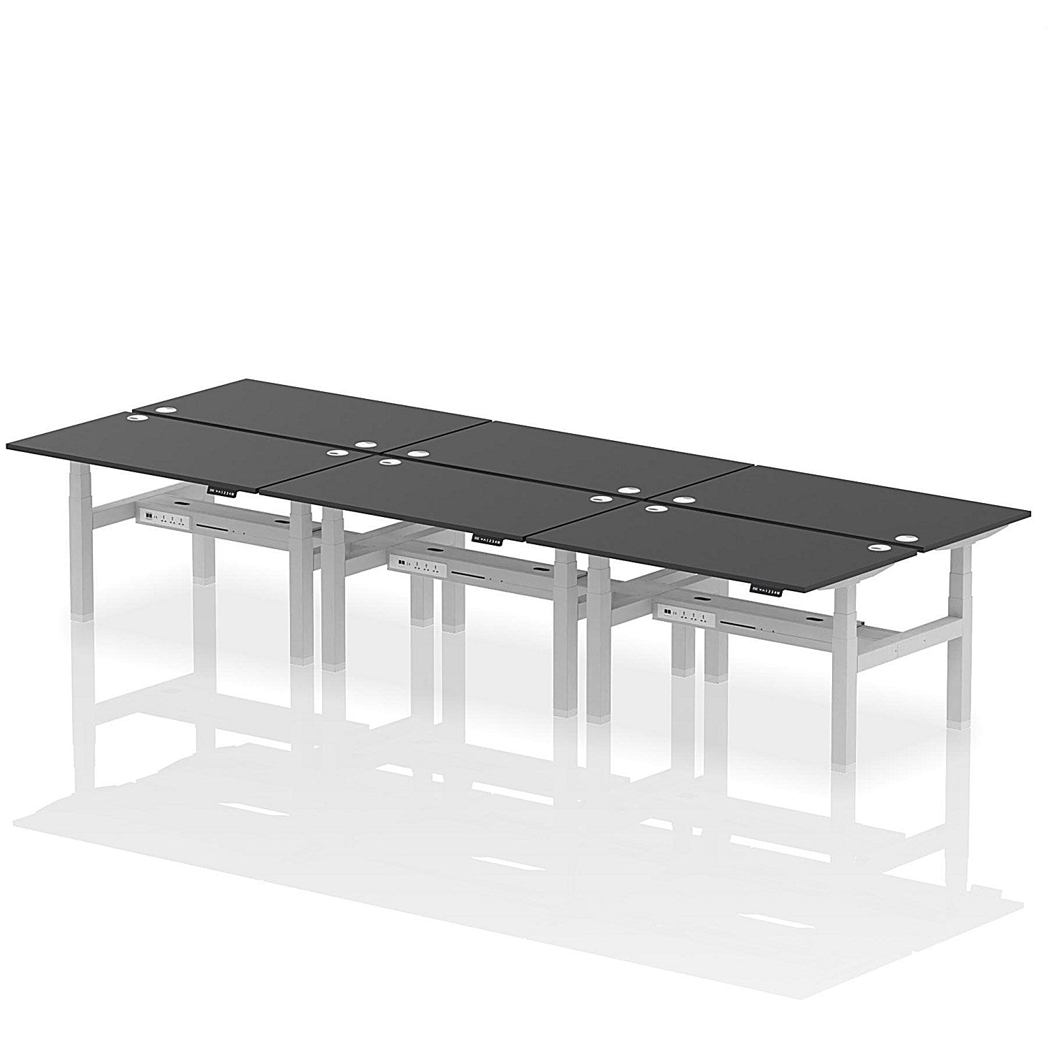 Air 6 Person Sit-Standing Bench Desk, Back to Back, 6 x 1400mm (800mm Deep), Silver Frame, Black Easy2Order : HA02924
