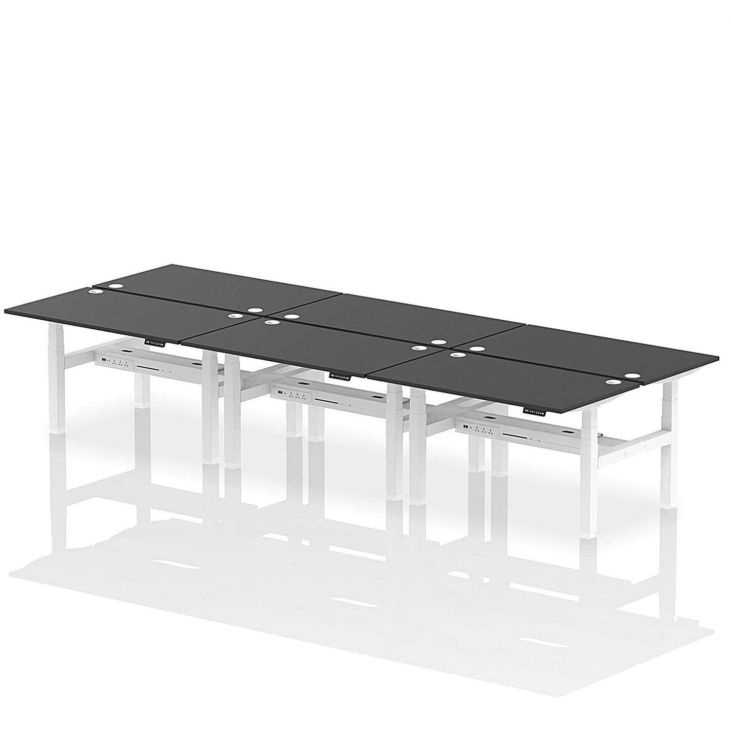 Air 6 Person Sit-Standing Bench Desk, Back to Back, 6 x 1400mm (800mm Deep), White Frame, Black Easy2Order : HA02926