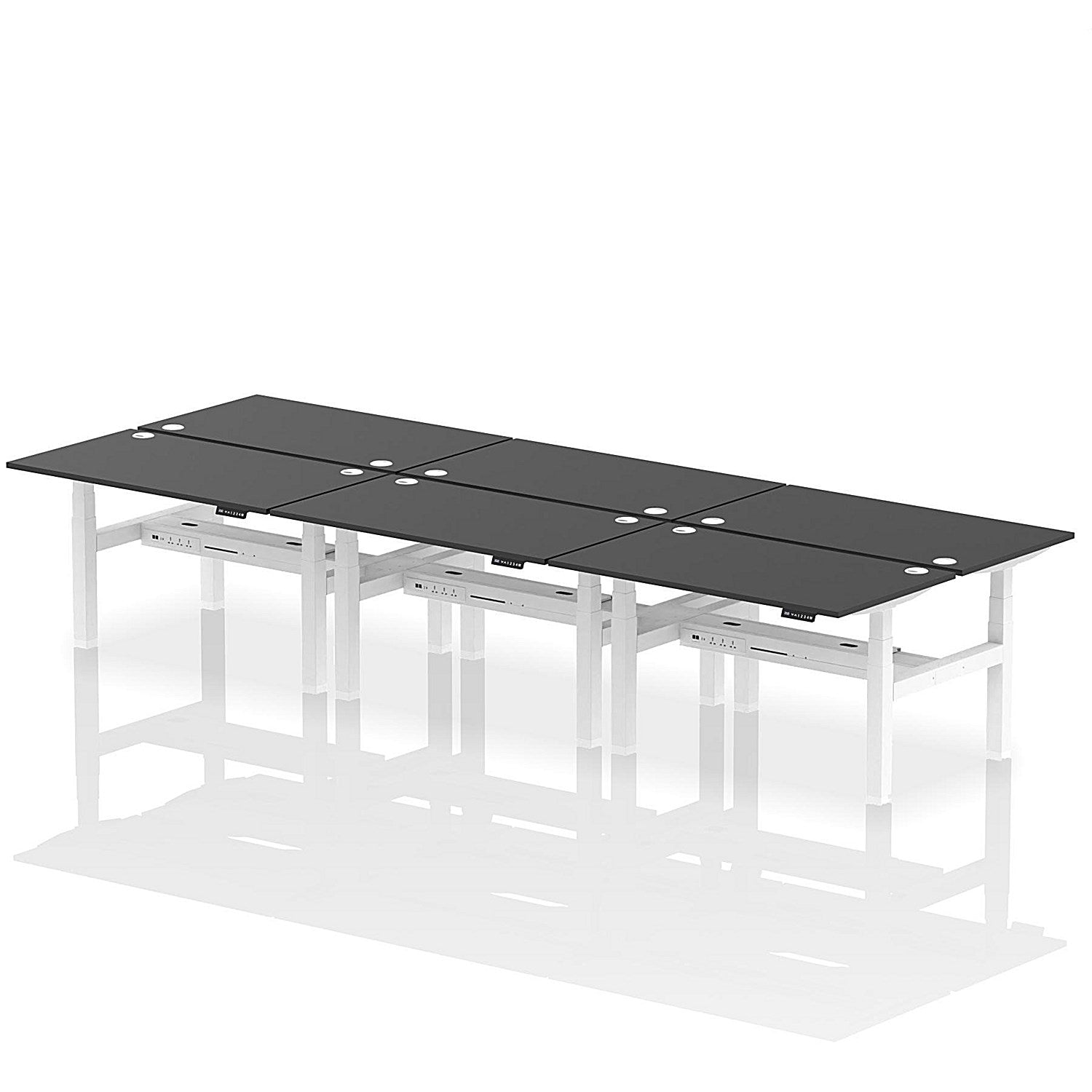 Air 6 Person Sit-Standing Bench Desk, Back to Back, 6 x 1400mm (800mm Deep), White Frame, Black Easy2Order : HA02926