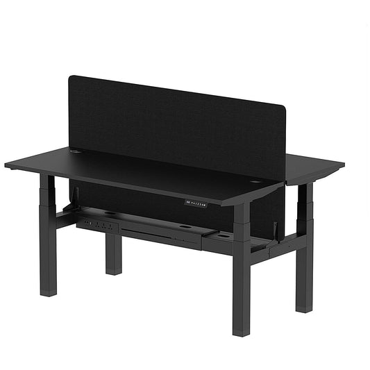 Air 2 Person Sit-Standing Bench Desk with Black Straight Screen, Back to Back, 2 x 1600mm (600mm Deep), Black Frame, Black Easy2Order : HA02935