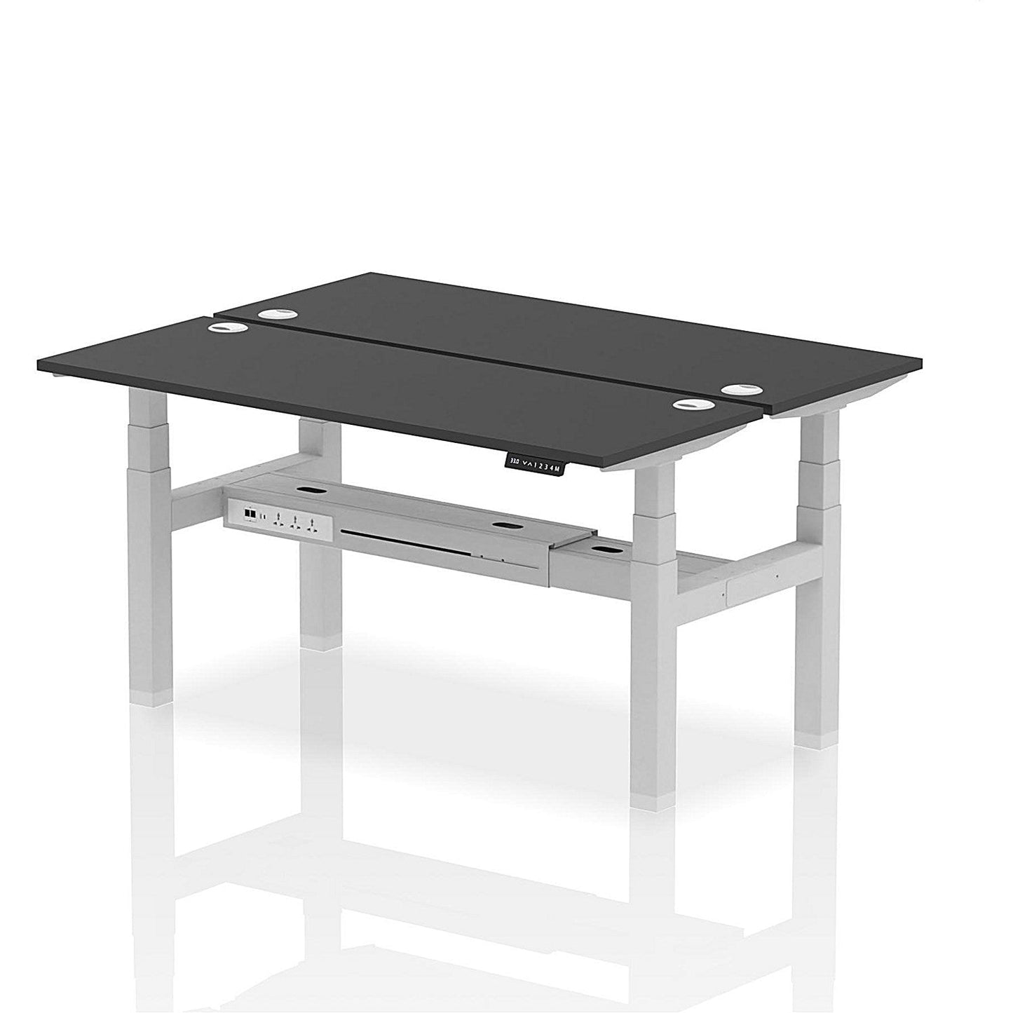Air 2 Person Sit-Standing Bench Desk, Back to Back, 2 x 1600mm (600mm Deep), Silver Frame, Black Easy2Order : HA02936