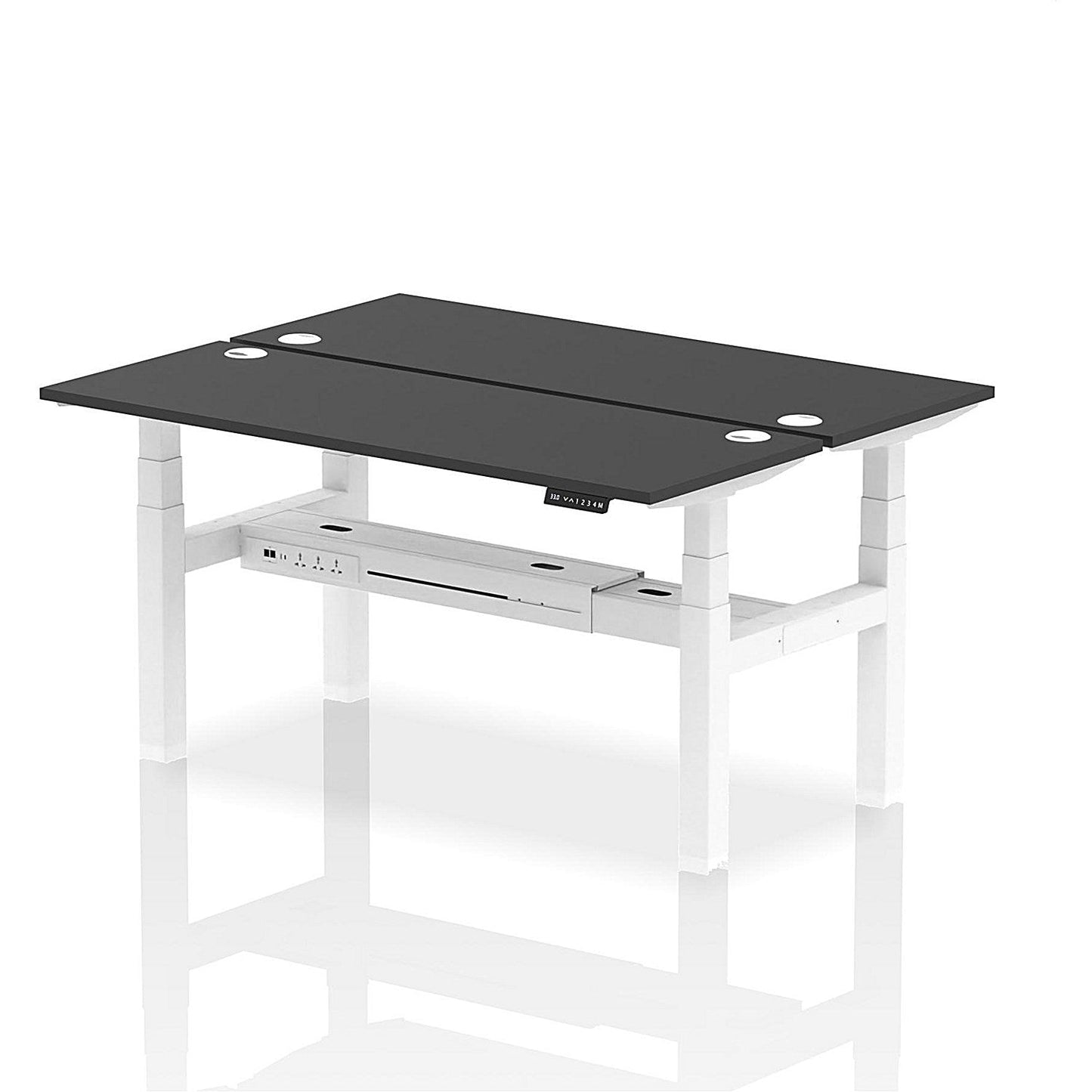 Air 2 Person Sit-Standing Bench Desk, Back to Back, 2 x 1600mm (600mm Deep), White Frame, Black Easy2Order : HA02938