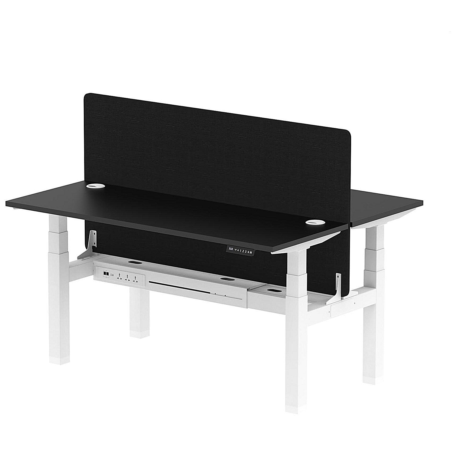 Air 2 Person Sit-Standing Bench Desk with Black Straight Screen, Back to Back, 2 x 1600mm (600mm Deep), White Frame, Black Easy2Order : HA02939