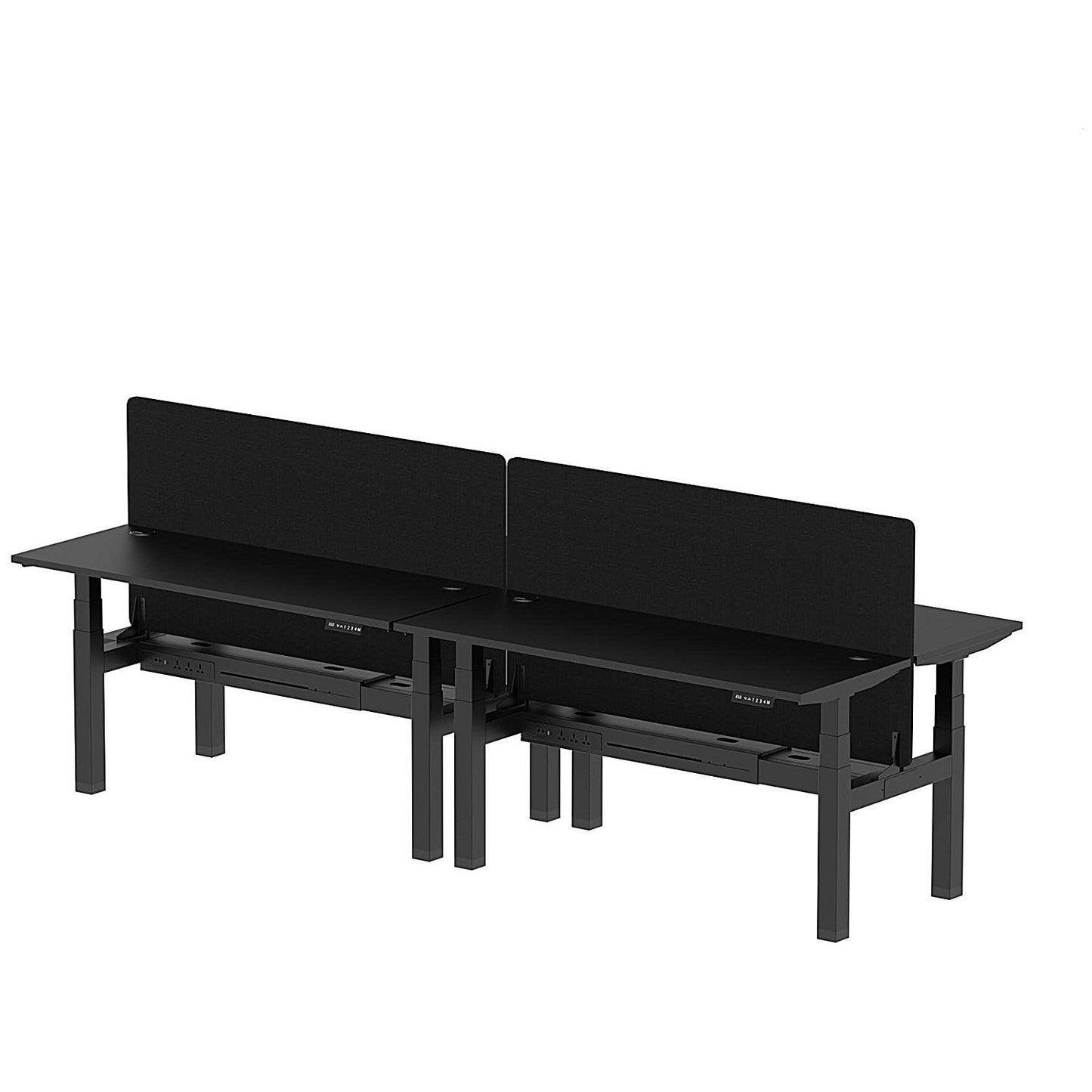 Air 4 Person Sit-Standing Bench Desk with Black Straight Screen, Back to Back, 4 x 1600mm (600mm Deep), Black Frame, Black Easy2Order : HA02941