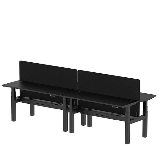 Air 4 Person Sit-Standing Bench Desk with Black Straight Screen, Back to Back, 4 x 1600mm (600mm Deep), Black Frame, Black Easy2Order : HA02941