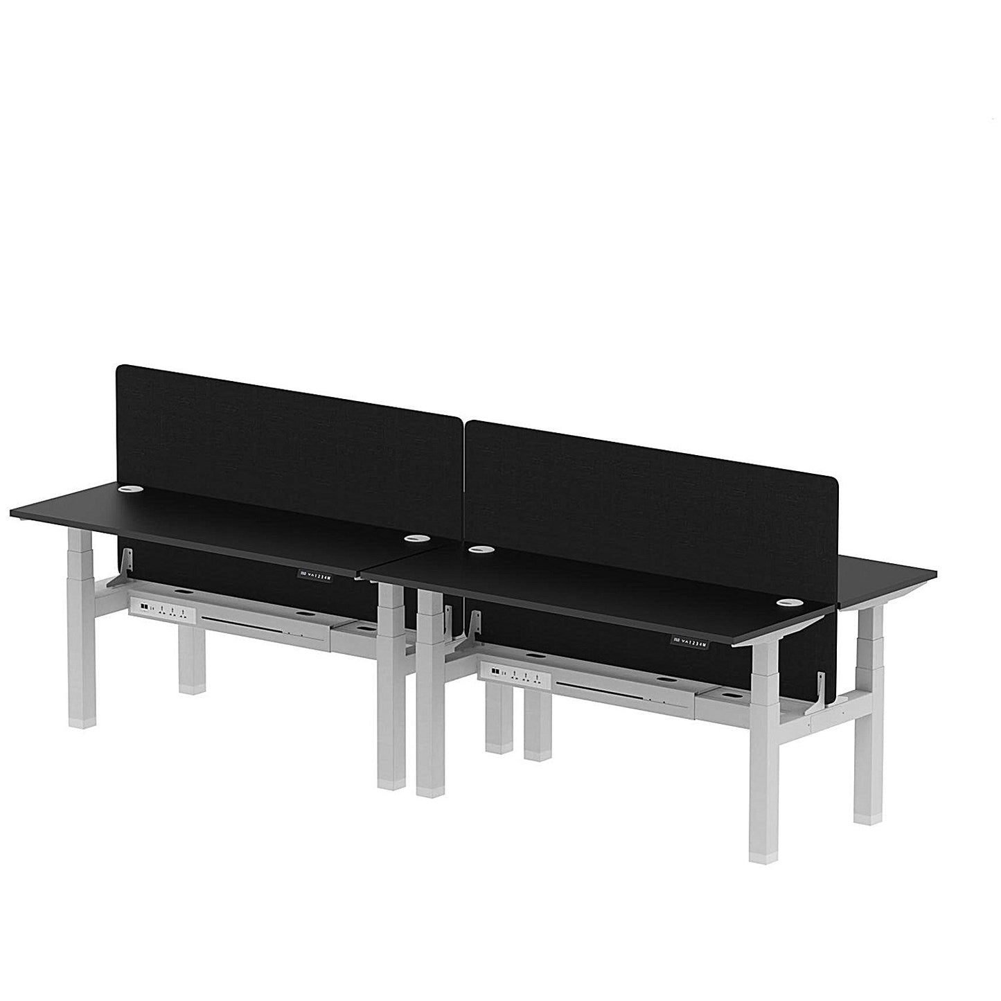 Air 4 Person Sit-Standing Bench Desk with Black Straight Screen, Back to Back, 4 x 1600mm (600mm Deep), Silver Frame, Black Easy2Order : HA02943