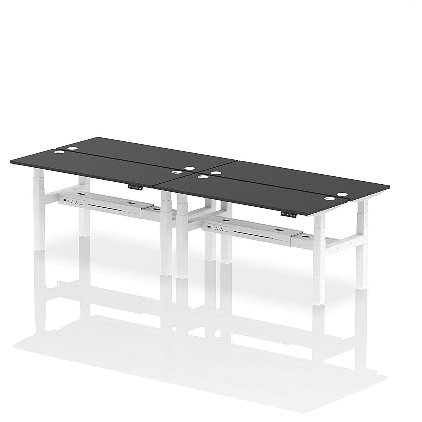 Air 4 Person Sit-Standing Bench Desk, Back to Back, 4 x 1600mm (600mm Deep), White Frame, Black Easy2Order : HA02944