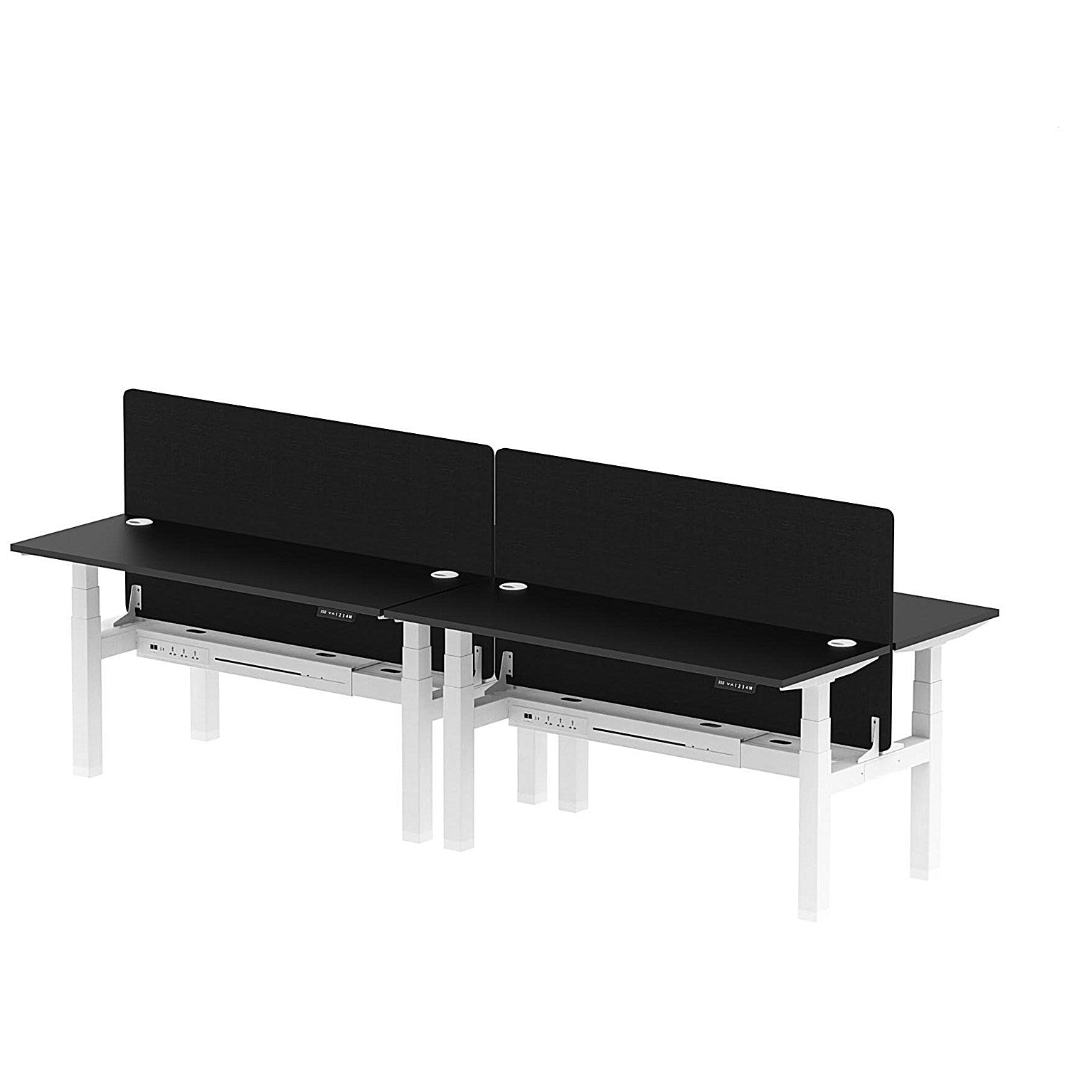 Air 4 Person Sit-Standing Bench Desk with Black Straight Screen, Back to Back, 4 x 1600mm (600mm Deep), White Frame, Black Easy2Order : HA02945
