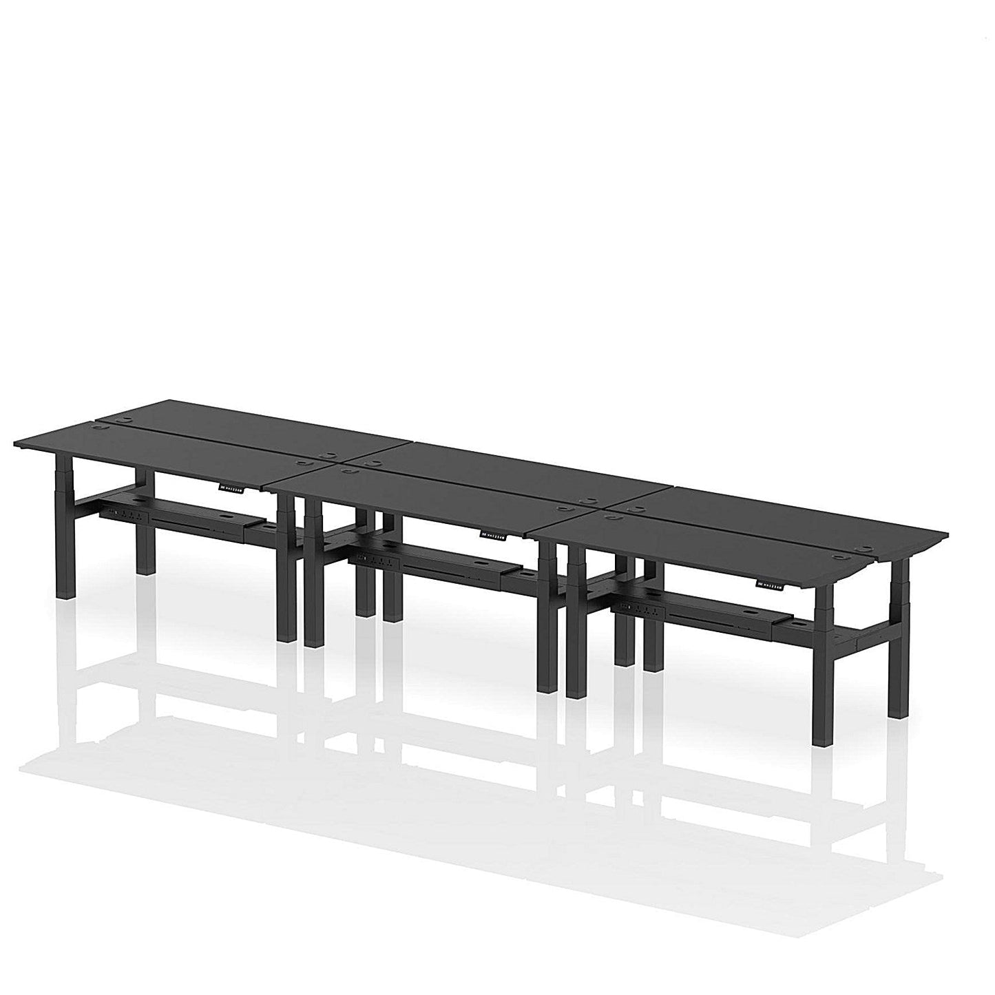Air 6 Person Sit-Standing Bench Desk, Back to Back, 6 x 1600mm (600mm Deep), Black Frame, Black Easy2Order : HA02946