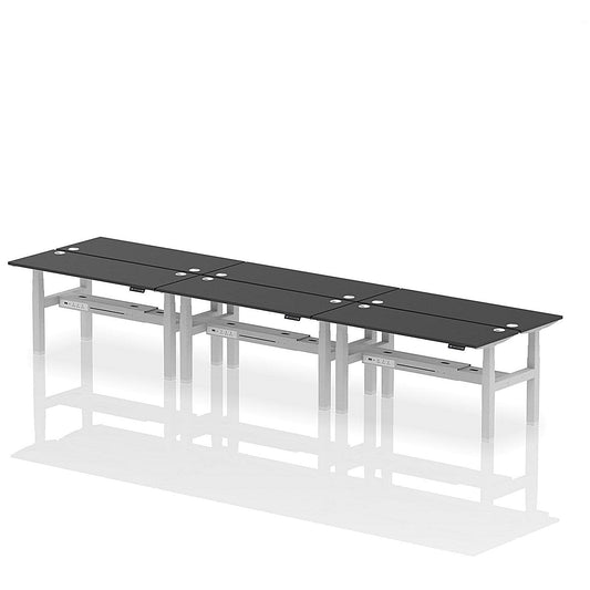 Air 6 Person Sit-Standing Bench Desk, Back to Back, 6 x 1600mm (600mm Deep), Silver Frame, Black Easy2Order : HA02948
