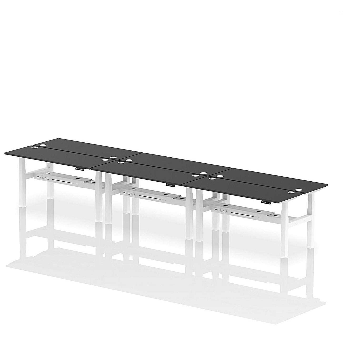 Air 6 Person Sit-Standing Bench Desk, Back to Back, 6 x 1600mm (600mm Deep), White Frame, Black Easy2Order : HA02950