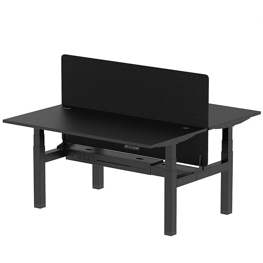 Air 2 Person Sit-Standing Bench Desk with Black Straight Screen, Back to Back, 2 x 1600mm (800mm Deep), Black Frame, Black Easy2Order : HA02953