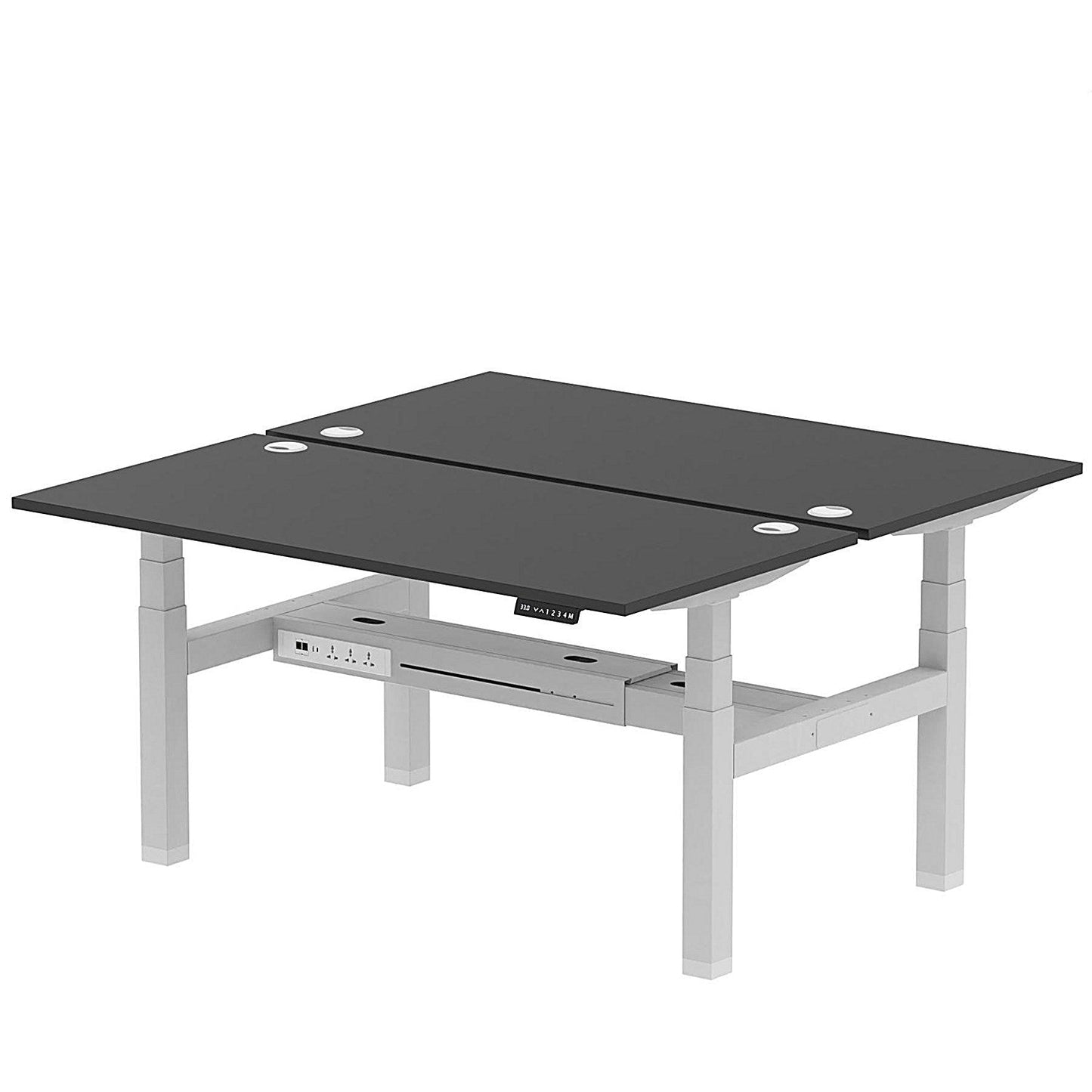 Air 2 Person Sit-Standing Bench Desk, Back to Back, 2 x 1600mm (800mm Deep), Silver Frame, Black Easy2Order : HA02954