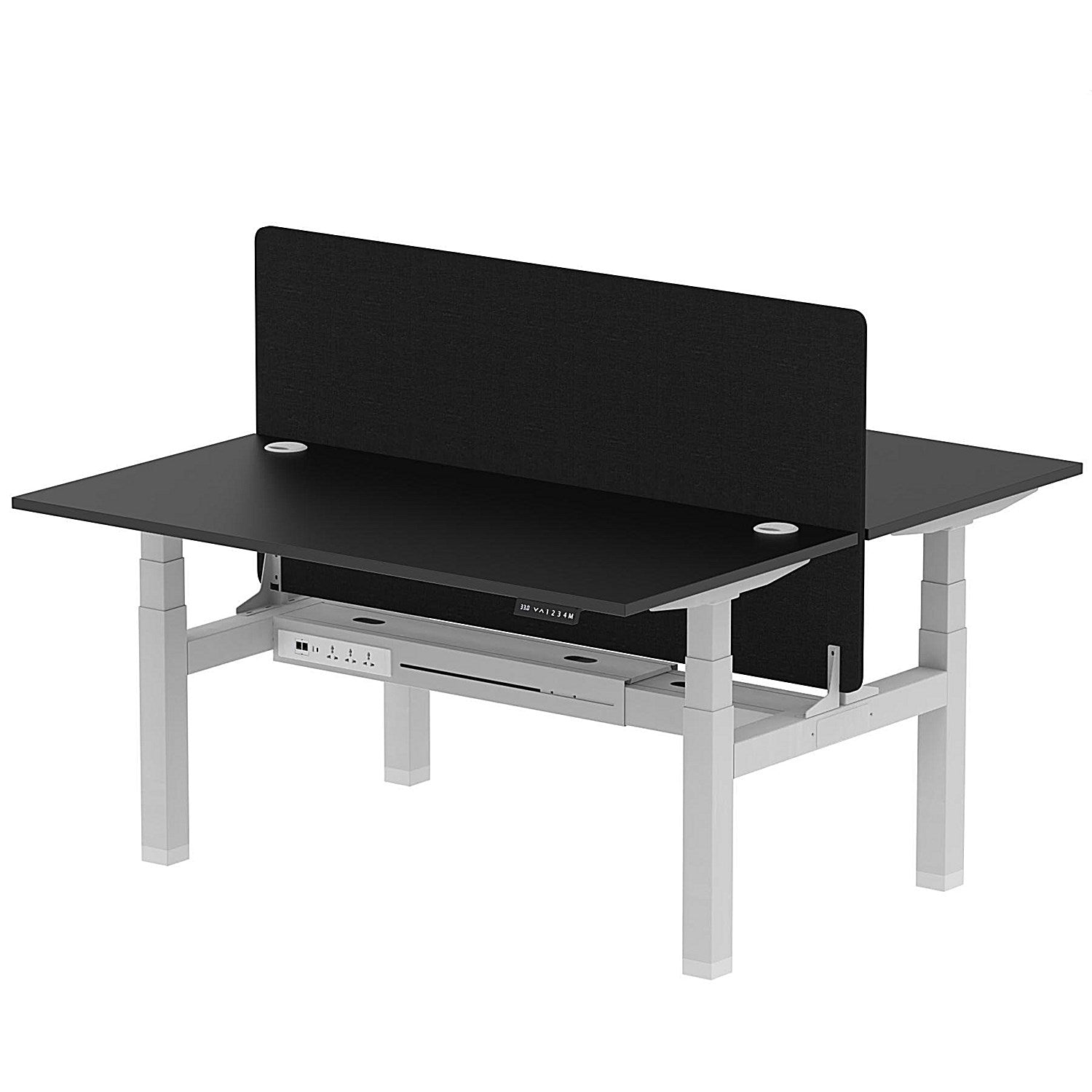 Air 2 Person Sit-Standing Bench Desk with Black Straight Screen, Back to Back, 2 x 1600mm (800mm Deep), Silver Frame, Black Easy2Order : HA02955