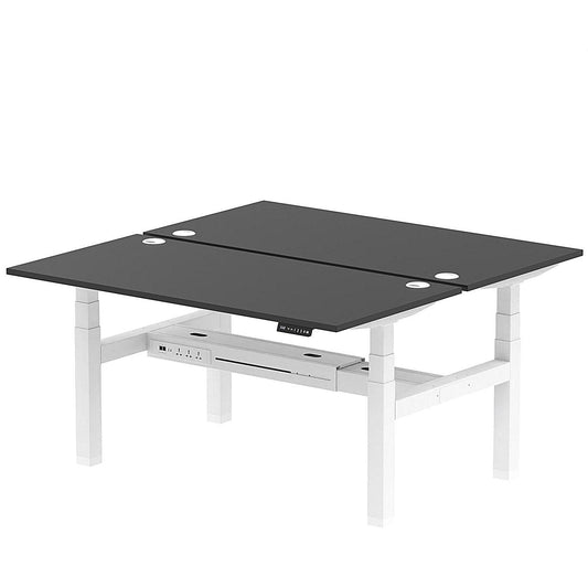 Air 2 Person Sit-Standing Bench Desk, Back to Back, 2 x 1600mm (800mm Deep), White Frame, Black Easy2Order : HA02956