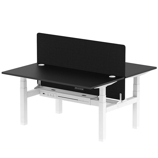 Air 2 Person Sit-Standing Bench Desk with Black Straight Screen, Back to Back, 2 x 1600mm (800mm Deep), White Frame, Black Easy2Order : HA02957