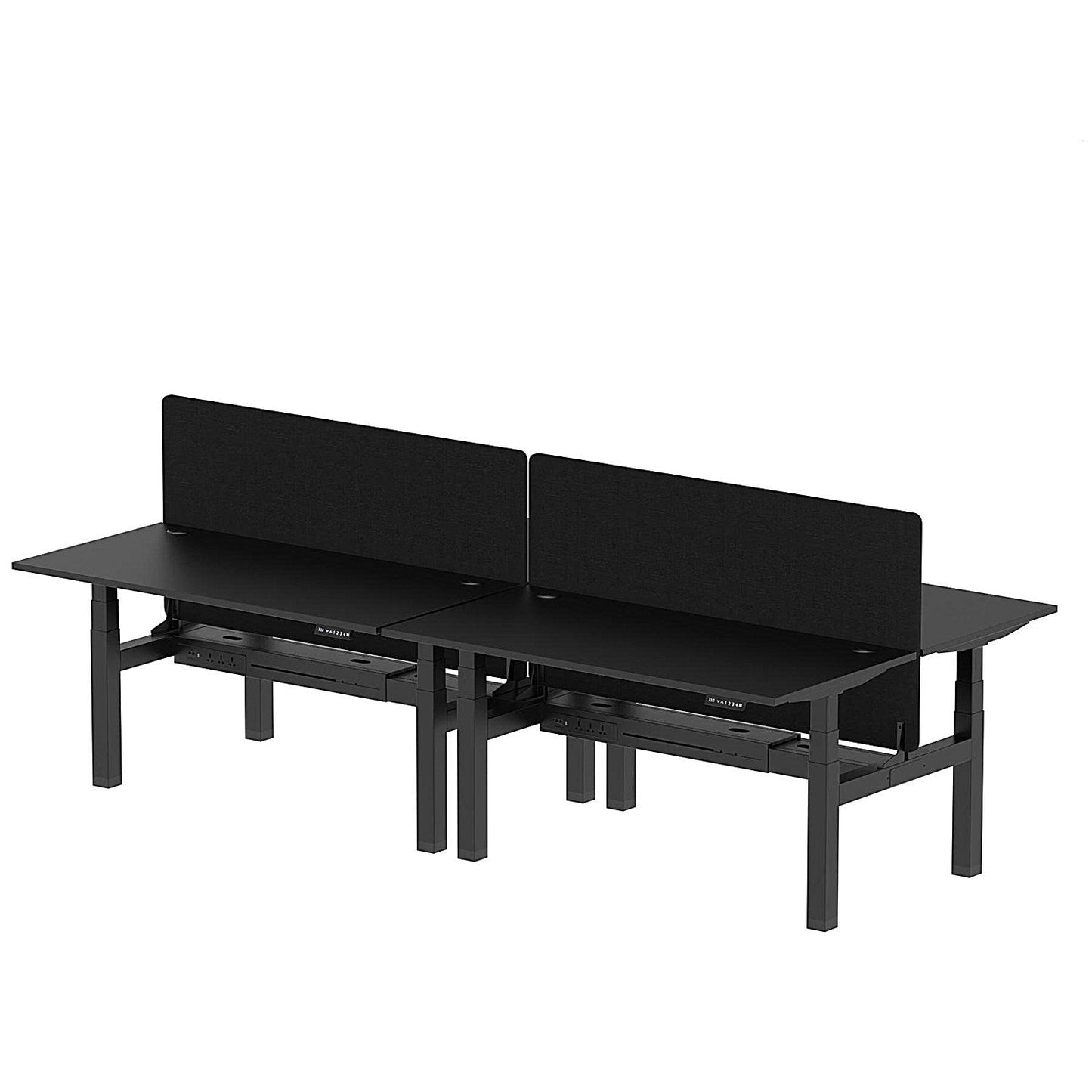 Air 4 Person Sit-Standing Bench Desk with Black Straight Screen, Back to Back, 4 x 1600mm (800mm Deep), Black Frame, Black Easy2Order : HA02965