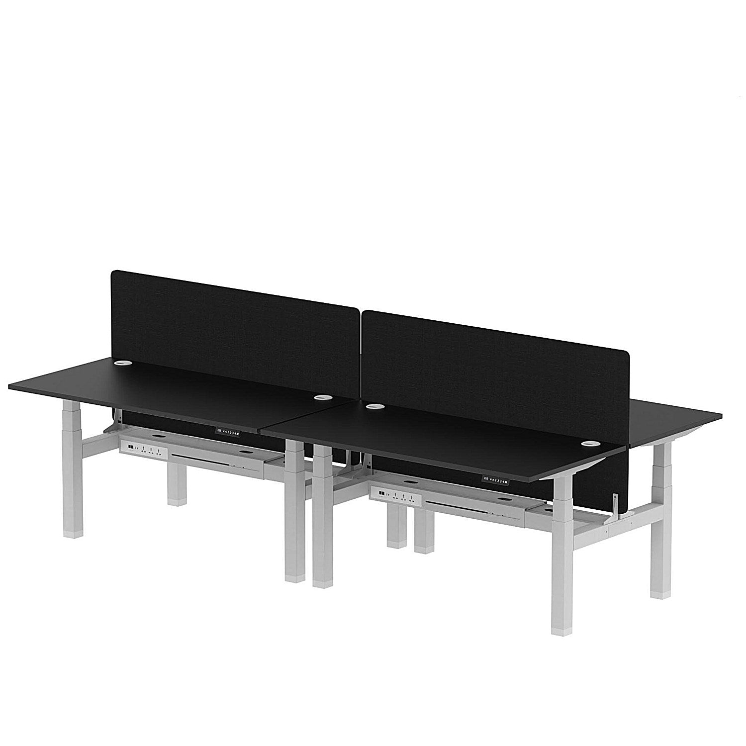 Air 4 Person Sit-Standing Bench Desk with Black Straight Screen, Back to Back, 4 x 1600mm (800mm Deep), Silver Frame, Black Easy2Order : HA02967