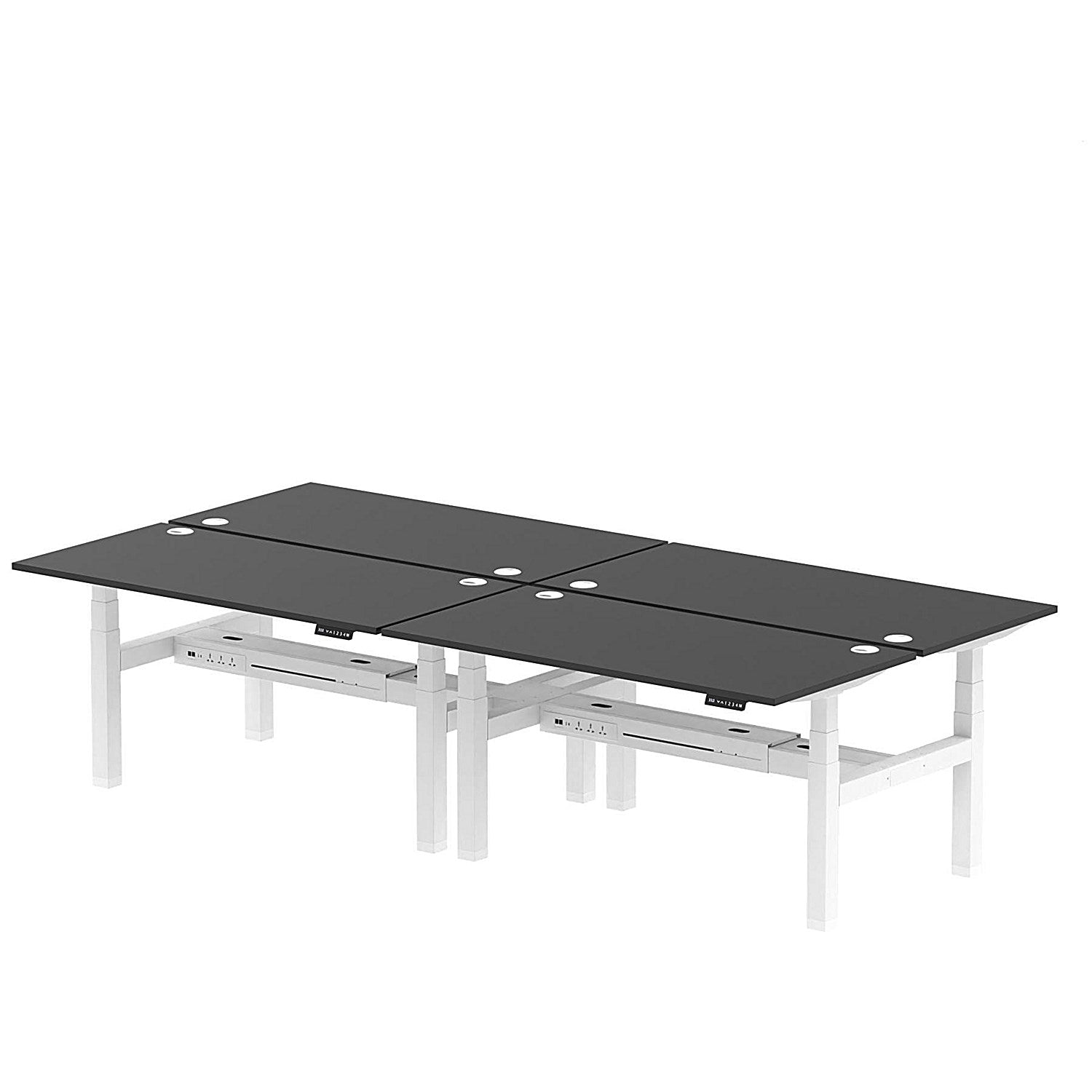 Air 4 Person Sit-Standing Bench Desk, Back to Back, 4 x 1600mm (800mm Deep), White Frame, Black Easy2Order : HA02968