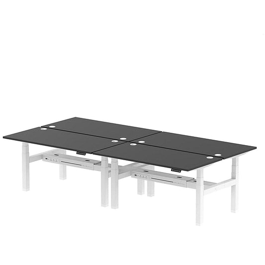Air 4 Person Sit-Standing Bench Desk, Back to Back, 4 x 1600mm (800mm Deep), White Frame, Black Easy2Order : HA02968
