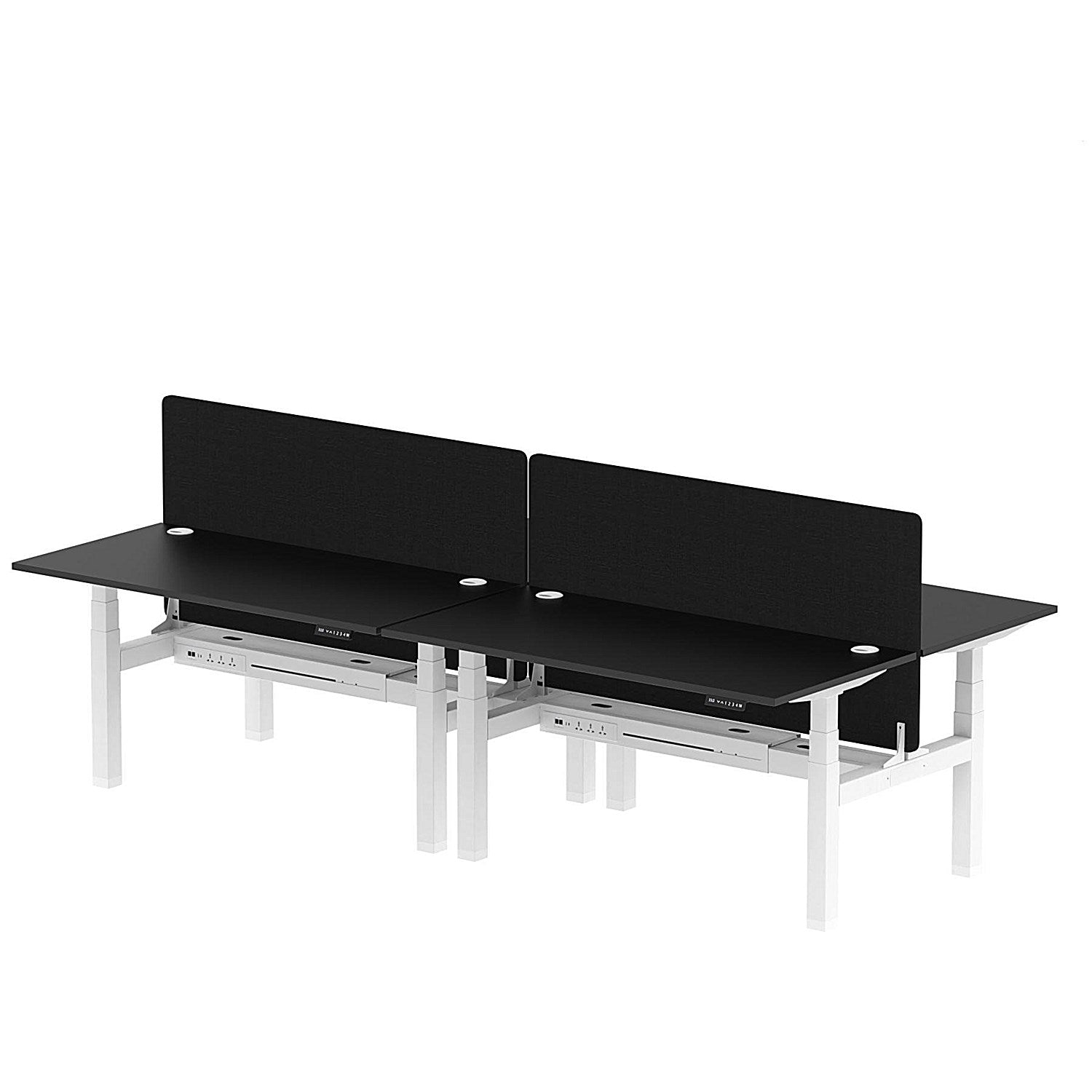 Air 4 Person Sit-Standing Bench Desk with Black Straight Screen, Back to Back, 4 x 1600mm (800mm Deep), White Frame, Black Easy2Order : HA02969